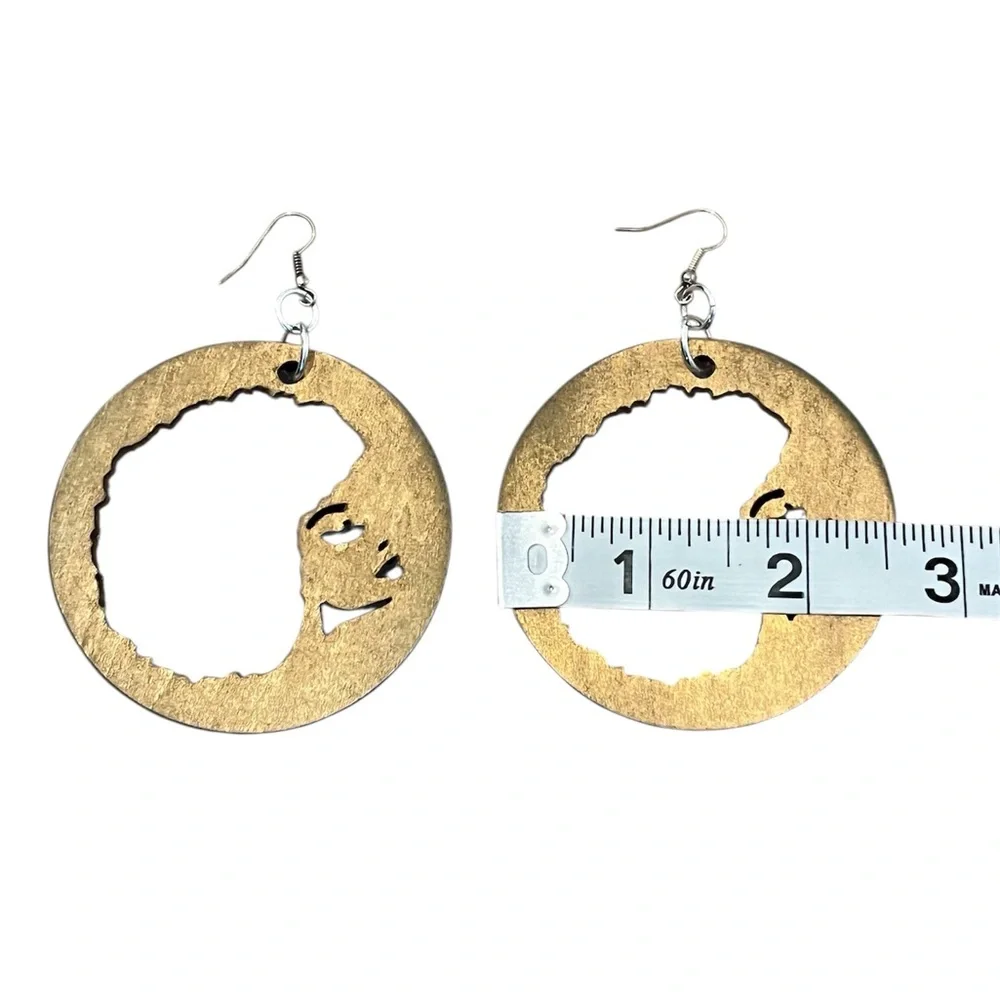 Unique Afro African Hair Wooden Earrings Set